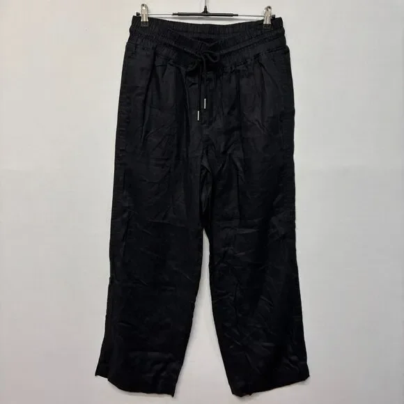 NWT Quince Women 100% Linen Wide Leg Pants Size Large Black D039 -2 - Picture 1 of 16